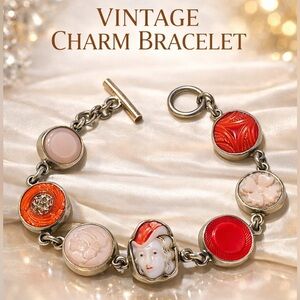 Simon Sebbag Sterling Silver Glass Button Bracelet -Vintage
